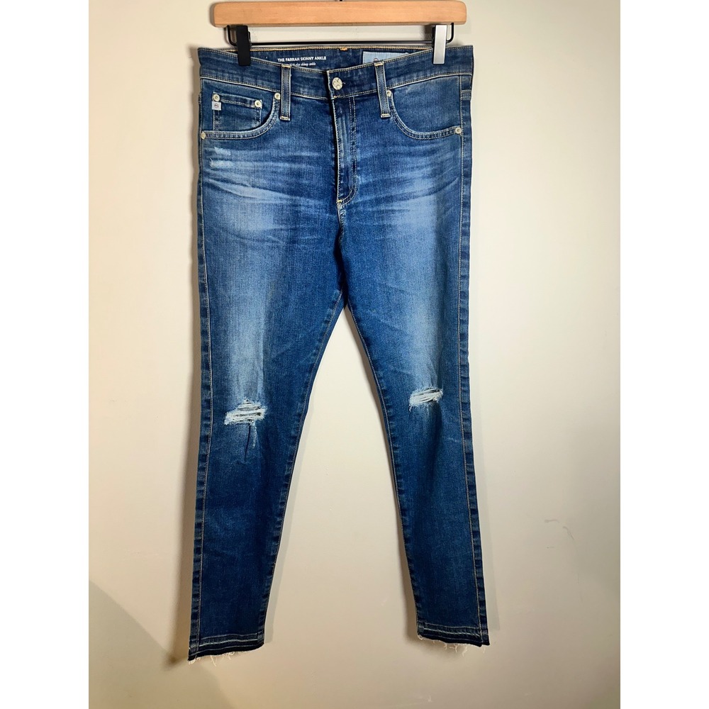 AG Adriano Goldschmied The Farrah Skinny Ankle Distressed Jeans 30R Medium Wash